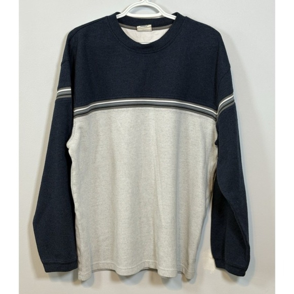XG Mens Long Sleeve Thermal Knit Colorblock Striped Shirt Blue Size XL‎
